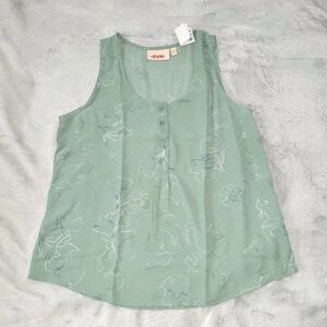 EVRI Womens Medium Green Floral Sleeveless Tank Top Button Flowy Vacation Cruise